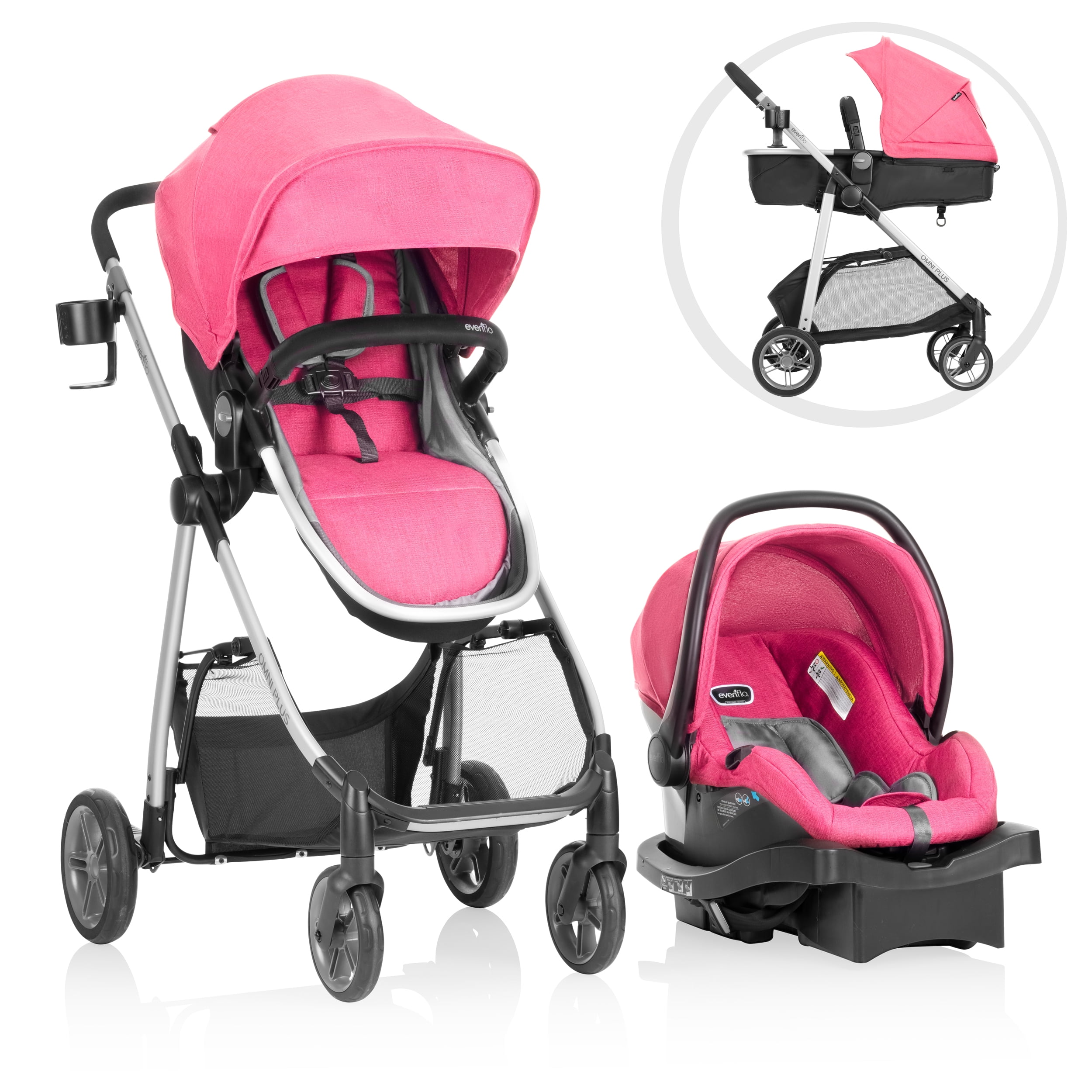 Evenflo Omni Plus Modular Travel System with LiteMax Sport Rear-Facing Infant Car Seat (Brizo Pink)