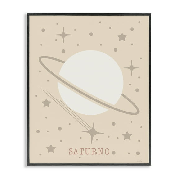 Stupell Industries Minimal Saturn with Stars Outer Space Painting Black Framed Art Print Wall Art, 11 x 14