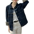 thumbnail image 2 of Denim Jackets for Women, Trendy Blue Jean Long Sleeve Button Jean Jacket Casual with Pockets Blue XXL, 2 of 8