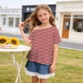 thumbnail image 5 of NAISIBABY Girls One-Shoulder T-Shirt, Striped Graphic Short Sleeve Summer Trendy Kids Casual Tee Red Size 8, 5 of 9
