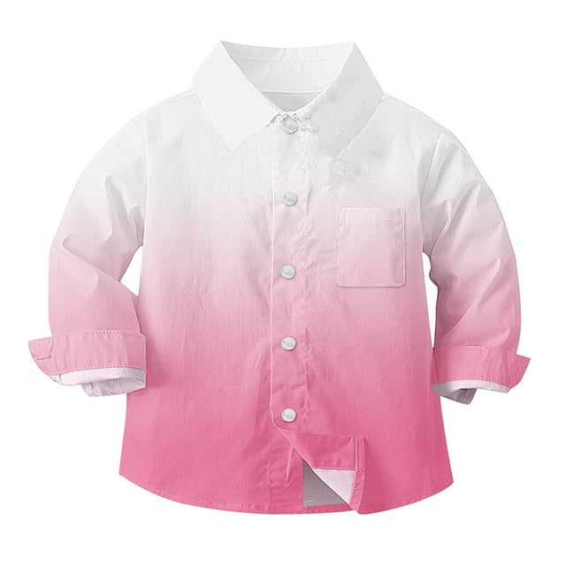 Dealovy Long Sleeve Shirts for Boys Girls Button down Shirt Cute Gradient Color Blouse with Pockets