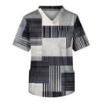 thumbnail image 4 of Domuza Men Scrub Top Plaid Stripe Graphics Short Sleeve V Neck Caregiver Uniform Relaxed Fit Soft Comfy Medical Scrub Tops with 3 Pockets White 5XL, 4 of 5
