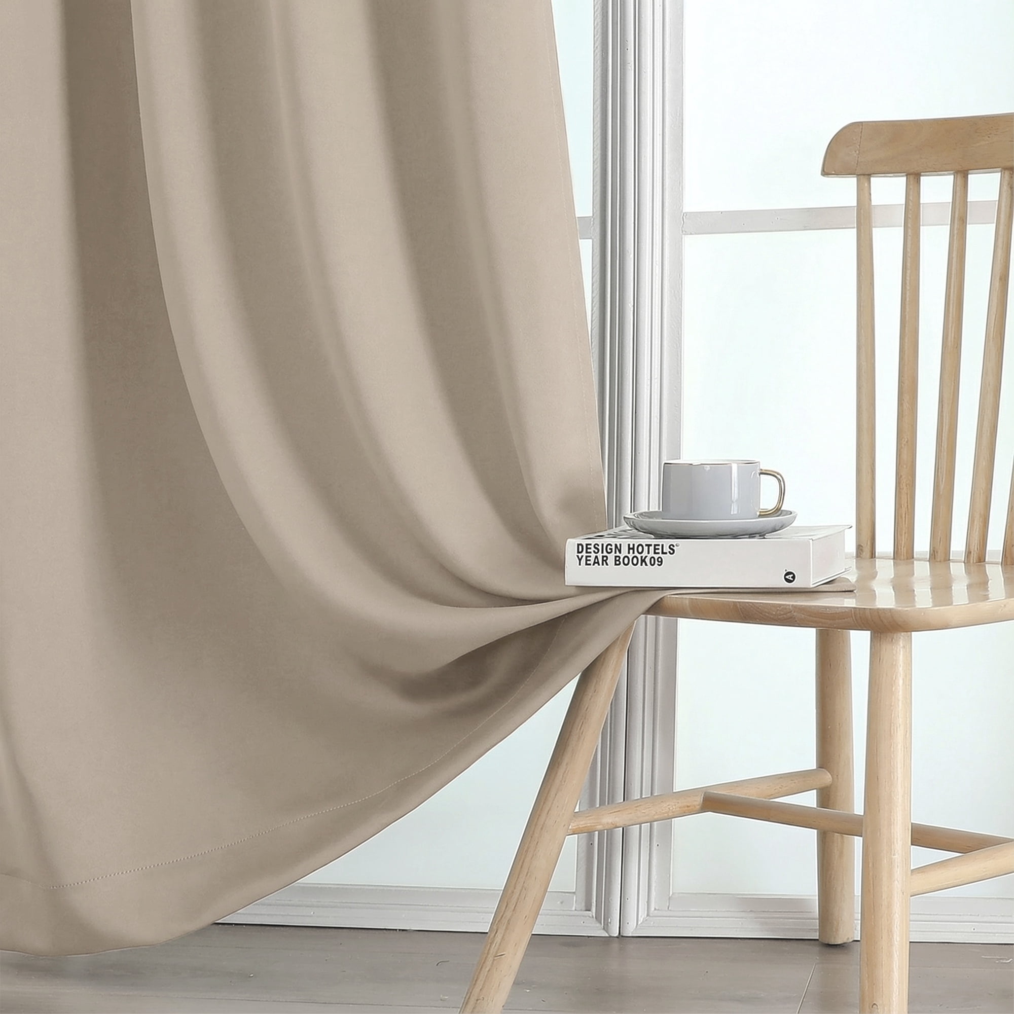 OVZME Blackout Curtains 96 Inch Long 2 Panels - Beige Solid Thermal Drapes for Bedroom Living Room, Rod Pocket Room Darkening Window Treatment, Each 40"W x 96"L, Biscotti Beige