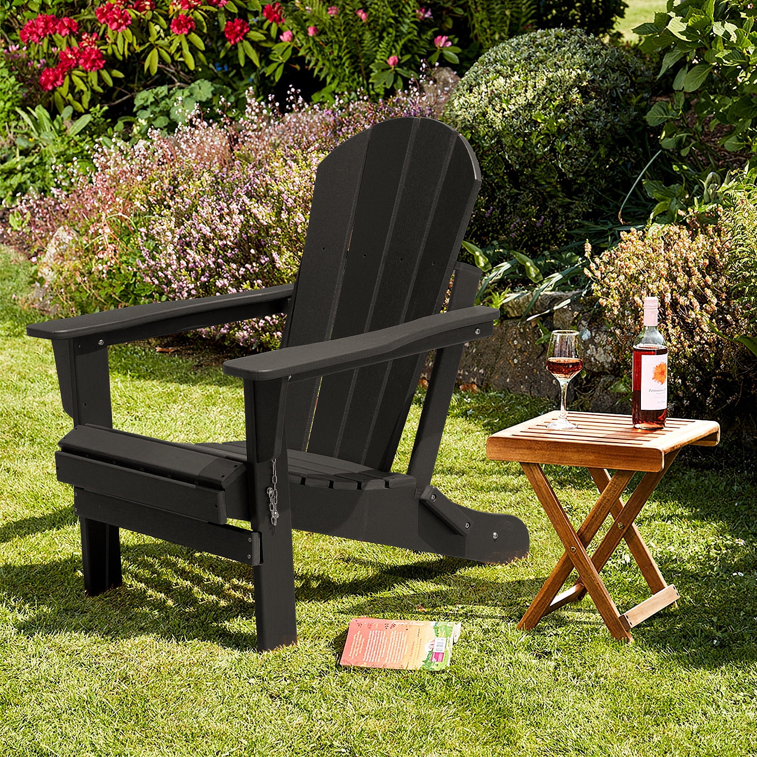 Lacoo Folding Adirondack Chair All Weather Resistant Resin Outdoor Patio Chair, Black