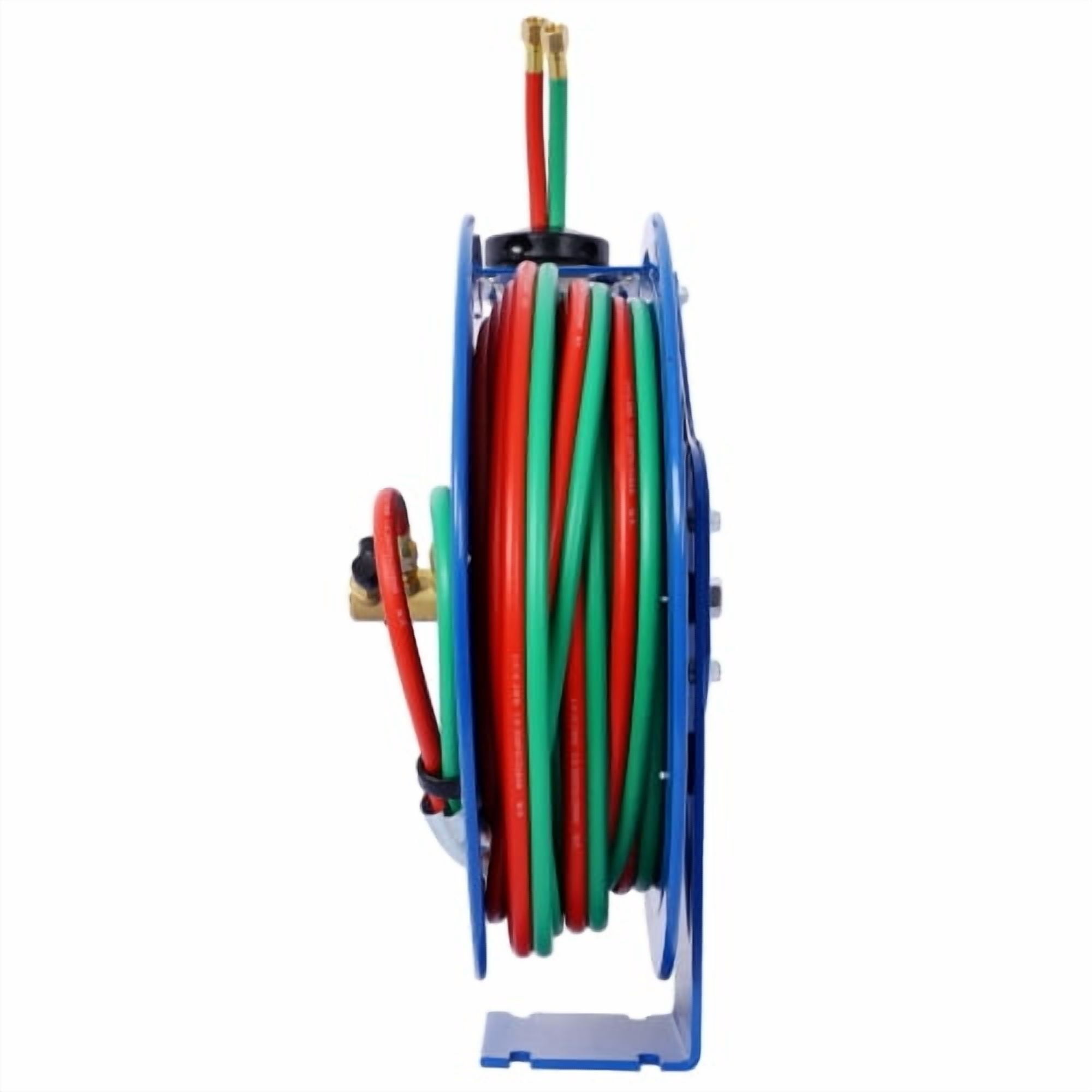 Welding Hose Reel Retractable 1/4 Inch x 50Foot Twin Oxygen Acetylene Rubber Hoses STD Duty Max 200PSI Heavy Duty Industrial Single Arm Construction