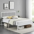 thumbnail image 3 of Full Size Metal Platform Bed Frame with Wave Wooden Headboard, Heavy Duty Metal Slats Support, Platform Mattress Base No Box Spring Needed, No Noise, Easy Assembly, White, 3 of 5