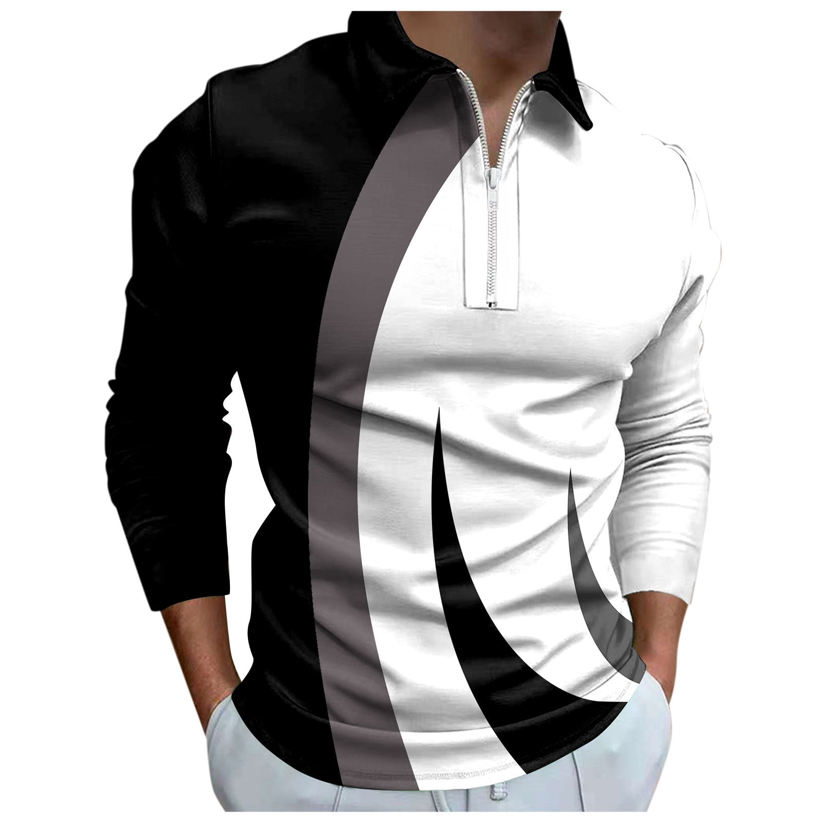 Mens Polo Shirts Winter Fashion Lapel Zipper 3D Digital Printing Long Sleeve T Shirt Casual Tops - Walmart.com