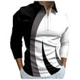 thumbnail image 2 of JIANJIA Mens Polo Shirts Color Block Print Lapel Zipper Long Sleeve Fashion Loose Autumn Winter Tops Daily-Wear, 2 of 4