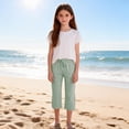 thumbnail image 4 of KyCheLot Girls Summer Pants Cotton Linen Capris Comfy Lounge Drawstring Waist Crop Pants with Pockets 4-14Years, 4 of 7