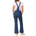 thumbnail image 3 of INSPIRAR CHIC Mono de mezclilla casual para mujer con cuello en V, cierre de cremallera, pantalones de campana, talla XL, azul oscuro, 3 of 5