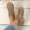 thumbnail image 6 of NOKIO Women Boho Sandals Casual Bling Rhinestone Decorate Sandals Back Zipper Open Toe Slide Sandals Shoes Womens Ankle Strap Rhinestones Low Wedge Sandals, 6 of 9