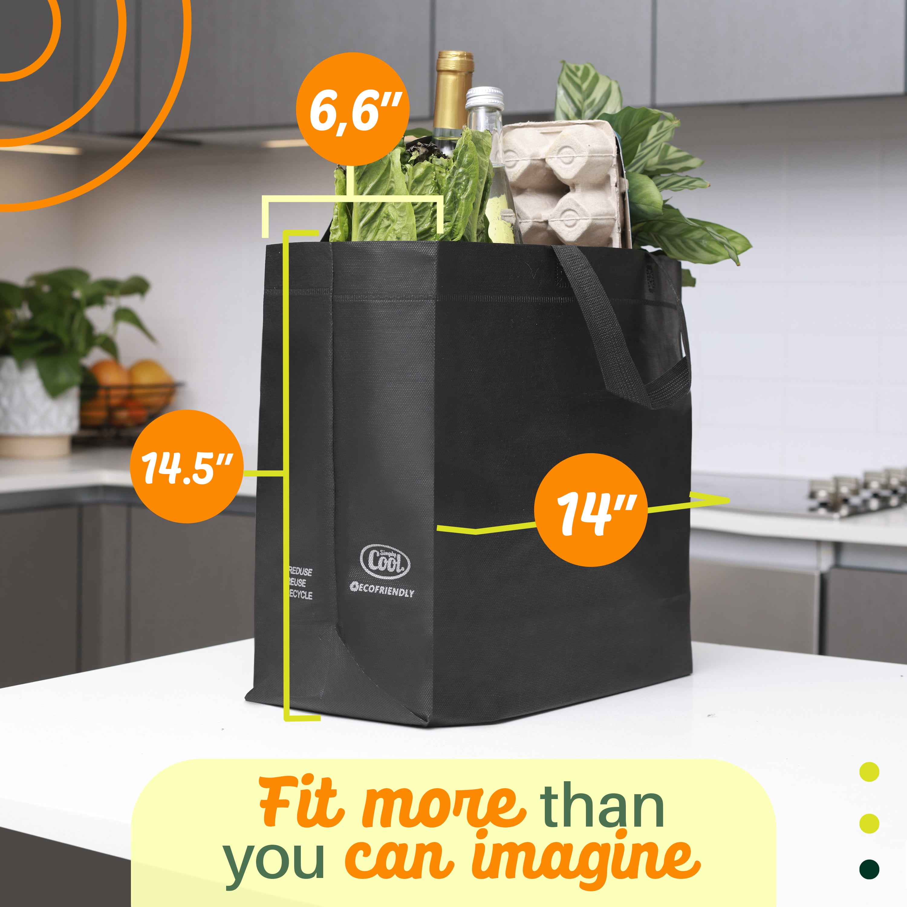 Simply Cool Reusable Bags Large Shopping Bags for Groceries Tote Bag Bulk, Black 50-Pack