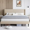 thumbnail image 2 of Historyli QUEEN Size Platform Bed Frame with Upholstered Wingback Headboard,Heavy-Duty Frame Support,Noise-Free,Easy Assembly,No Box Spring Needed,Beige, 2 of 7