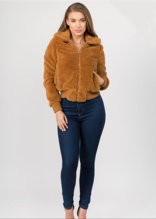 faux fur bomber jacket womens