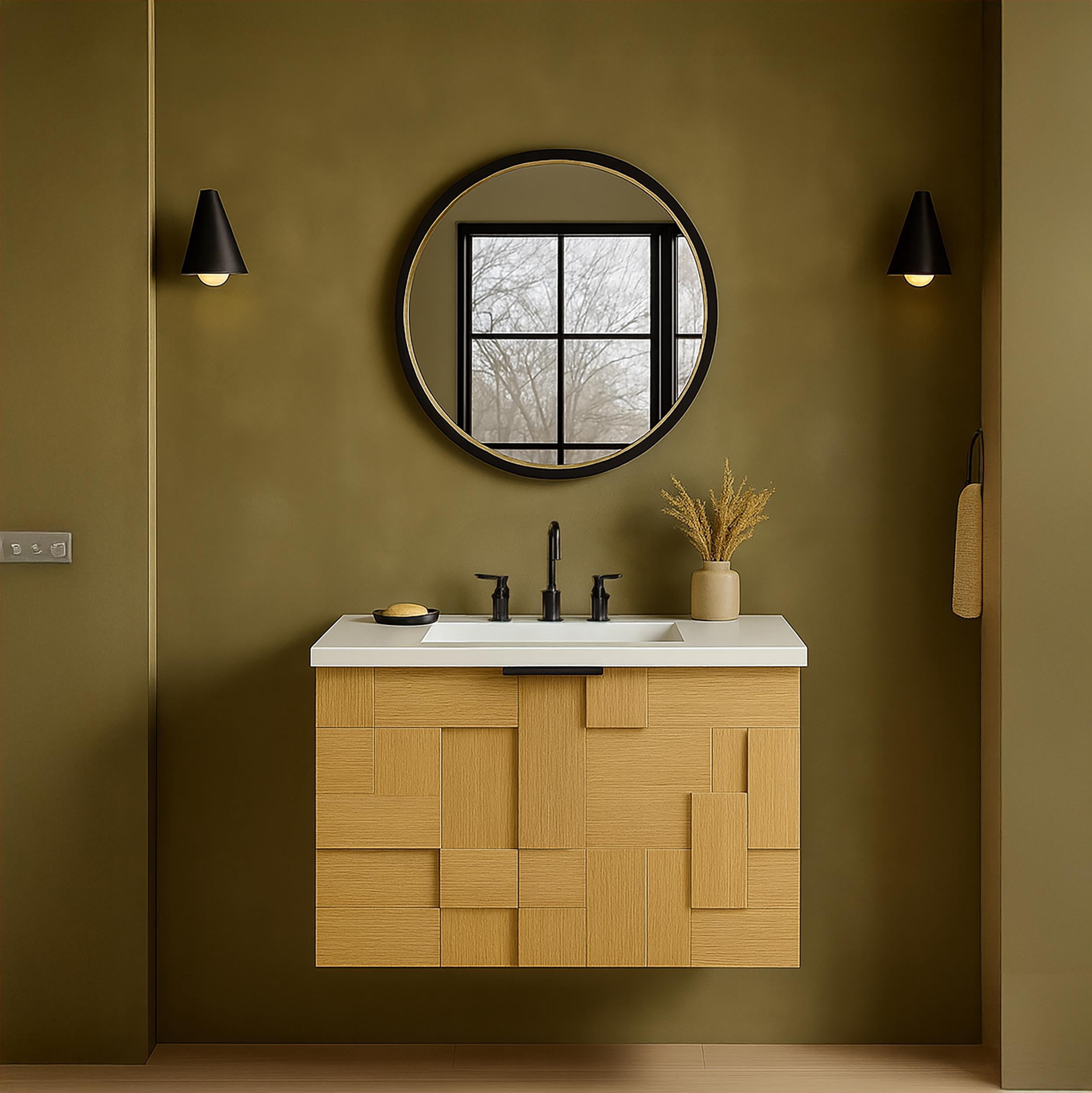 Meridian Furniture 24" Natural Engineered Stone Wall Mounted Bathroom Vanity