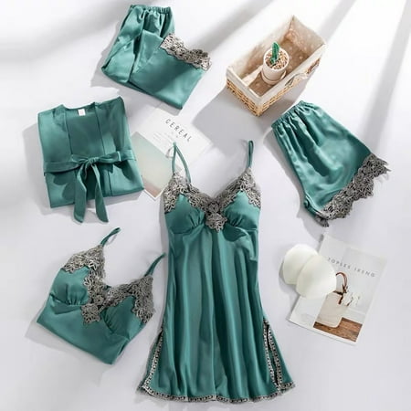 

Female Pajamas Set 5pcs Sleepwear Lace Comfortable Sleepwear Loungewear 2XL 14