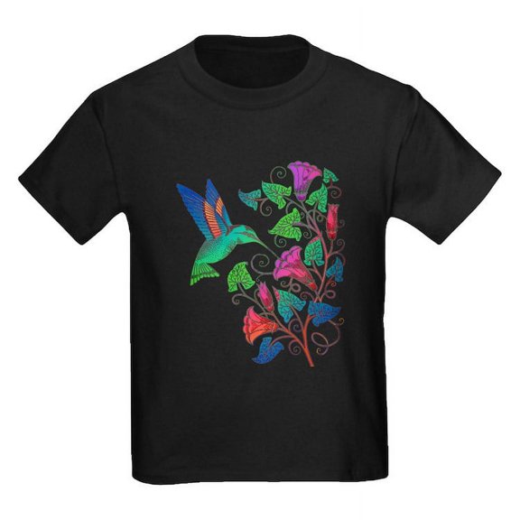 CafePress - Rainbow Hummingbird On Trumpet Vine Kids Dark T Sh - Dark T-Shirt Kids XS-XL