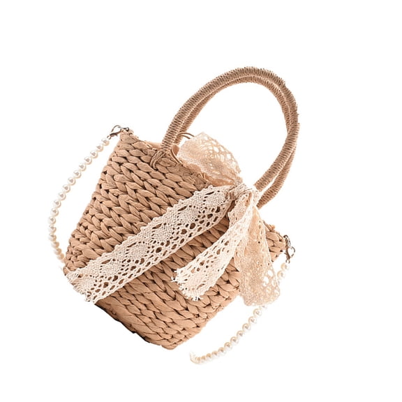 Raindrops 1Pc Stylish Woven Crossbody Bag Khaki Storage Purse for Women Fashionable Beach Weave Design