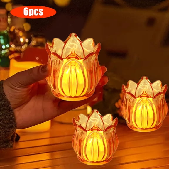 6Pcs Tulip Votive Candle Holders, Thick Glass Tea Light Candle Holder Bulk, Tealight Candle Light LED for Wedding Table Decor, Party Supplies, Bridal Shower Decorations, Centerpieces for Tables