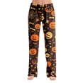 thumbnail image 2 of Womens Halloween Pajamas Funny Pumpkin Print Wide Leg Pajama For Women Halloween Elastic Waist Comfy Lounge Pants, 2 of 9