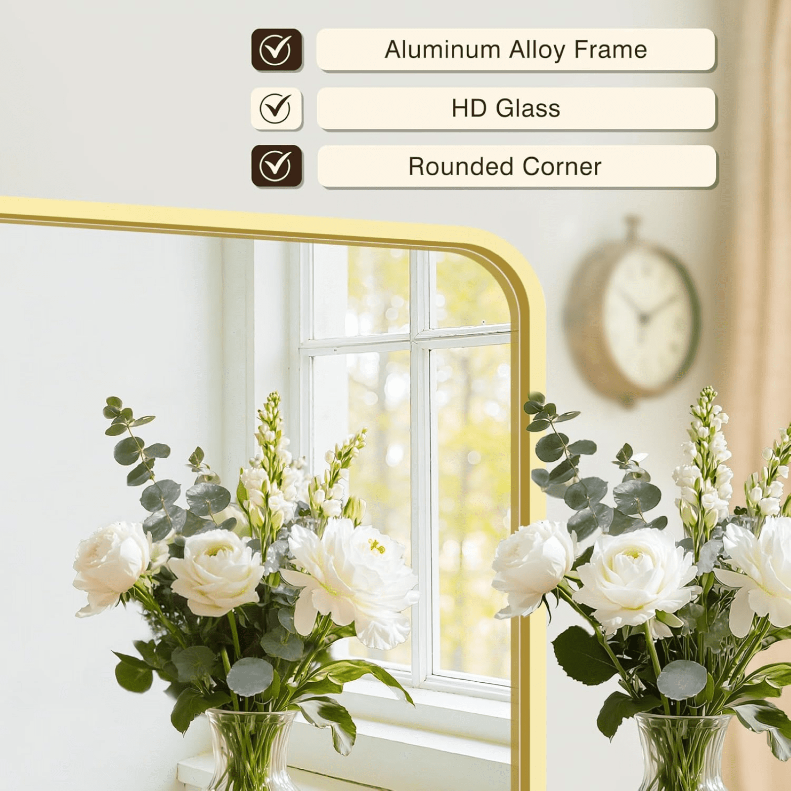AUROMIR 30"x40" Bathroom Mirror Wall-Mounted Vanity Mirror with Rectangular Metal Frame, Gold