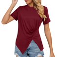 thumbnail image 1 of Gtoiithly T-Shirt Décontracté à Manches Courtes à Col Rond pour Femme, T-Shirt de Base d'Été pour Tenue Quotidienne et Vacances avec Short en Denim, Été Décontracté Bourgogne TG, 1 of 4