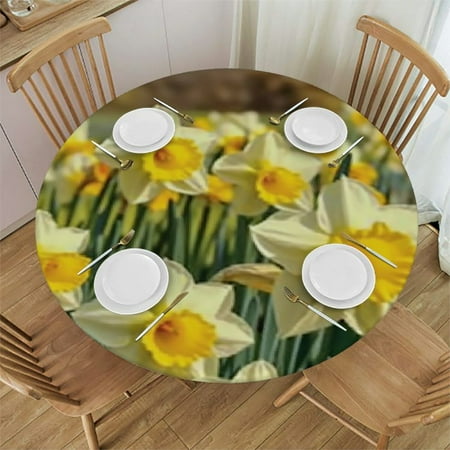 

Daffodil Flower Print Round Table Cloth Cover Round Tablecloth