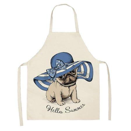 

Fjofpr Hot kitchen DOG PUG Printed Cotton Linen Sleeveless Apron Kitchen
