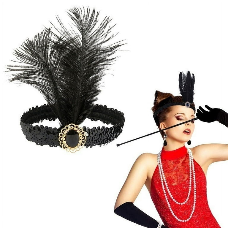HOTBEST 5PCS 1920s Accessories Flapper Costume for Women Headpiece Prop  Smoking Rod Necklace Gloes Party Accessories Great Gatsby Costume Set 