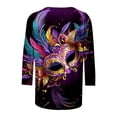 thumbnail image 4 of Penkiiy 2024 Shirt 3/4 Sleeve Mardi Gras Womens Fancy Blouse Carnival Mask Print Tunic Theme Party Round Collar Tee S Purple, 4 of 5