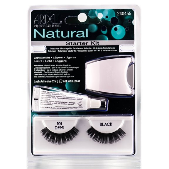 101 Demi Black , Ardell Natural Lashes Starter Kit , Hair Scalp Skin Body - Pack of 3 w/ SLEEK Teasing Comb