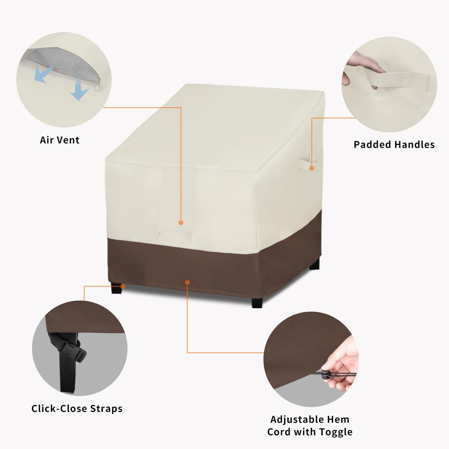 General Outdoor Chair Cover Waterproof, Heavy Duty Patio Chair Cover, Windproof Outdoor Furniture Cover with Air Vent (1 Pack-37Wx30Dx31H inch, Beige/Brown)