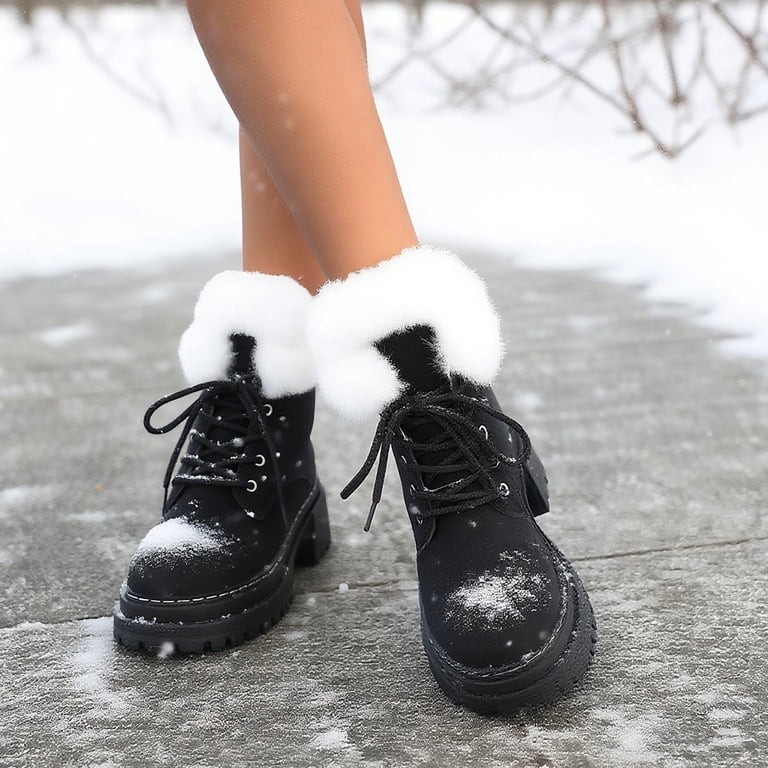 Men\'s Black Suede Faux Fur Lined Ankle Boots EU‎ 43 Lace Up Winter Men Suede Leather Ankle Boots With Fur Trim main image 2