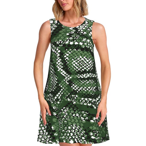 Disketp Green Snakeskin para Vestido sin Mangas para Mujeres, Vestidos de Verano para Mujeres, Casual y Holgado para la Playa