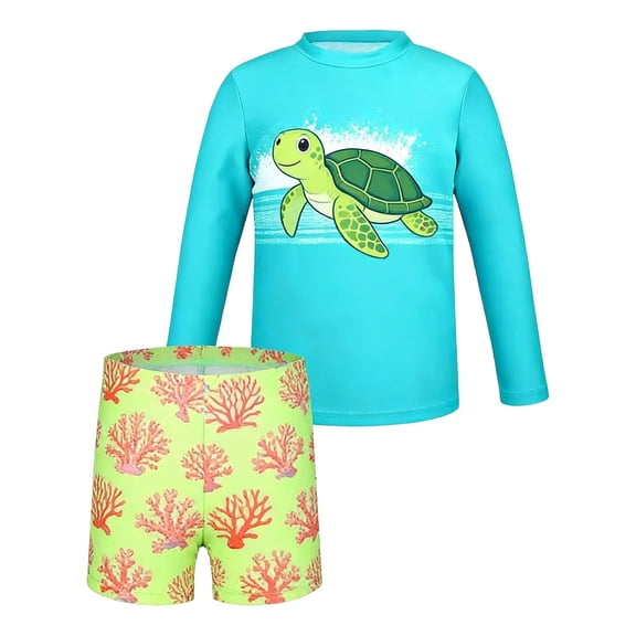 Yiyuu Boys Long Sleeve Rash Guard 2-Piece Swimsuit UPF 50 Bathing Suit for Kids, Sizes 3-14