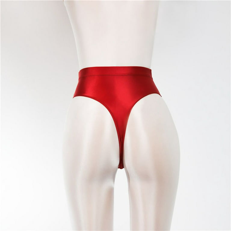 Large Size Gloss Shiny Ultra-thin Sexy High Waist Dance Wear Women Panties  G-string WINE RED XL
