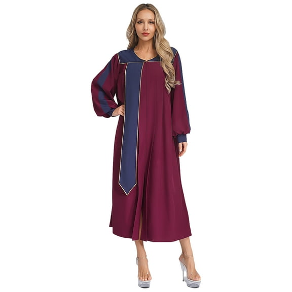 Miutii Unisex Women Men Church Robe Vneck Zipper Front Color Block Choir Dress Clergy Robes Graduation Gown Burgundy S