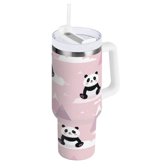 40 oz Insulated Stainless Steel Tumbler Double Wall Stainless Steel Tumbler with 2-Way Drinking Panda and Clouds Pattern