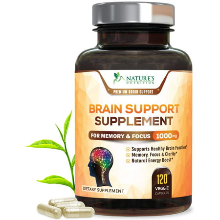 Premium Brain Support Supplement (Extra Strength) Brain Memory Pills for Focus & Clarity. Natural Nootropic Booster w DMAE, Bacopa, Glutamine, Vitamins & Minerals by Nature's Nutrition - 120