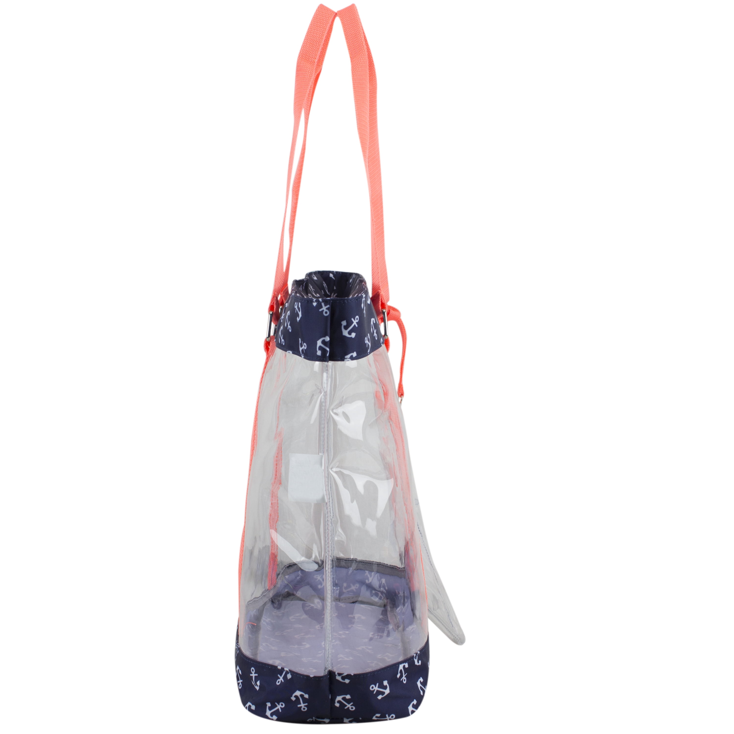 Eastsport Supreme Deluxe Clear Tote with Wristlet, Coral Blue Anchors