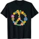 thumbnail image 1 of Camiseta Hippie para Mujer con Estampado de Flores y Símbolo de Paz, Cuello en V, Talla S, Color Negro, 1 of 5
