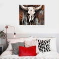 thumbnail image 5 of JEUXUS  Rustic Brown Longhorn Cow Skull Painting Giclee Canvas Prints Art Retro Western Farmhouse Theme Picture Vintage Artwork for Home Living Room Bedroom Wall Decoration Ready to Hang 16x12in, 5 of 6