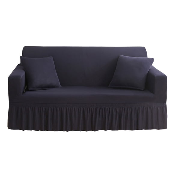 Dowbom Elastic Couch Cover with Skirt,Stretch Sofa Slipcover with 2 Pillowcase Furniture Protector Washable Soft Solid Color Sofa Cover for Living Room-1 Seater(90-140cm)-Navy blue
