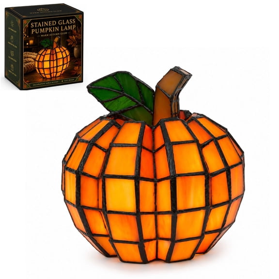 Stained Glass Pumpkin Lamp, Warm Fall Halloween Table Decor (1Pcs)