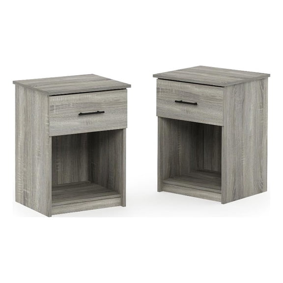 Pemberly Row Nightstand with Handle with One Drawer in Set of 2 French Oak Gray