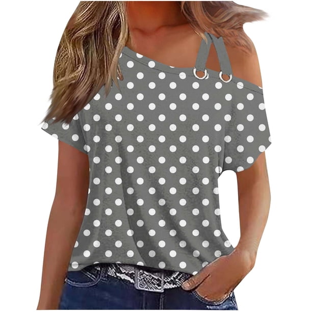 Tops de Ajuste Suelto para las Mujeres Moda Impresa Doble Suspensión Manga Corta Top Suelto, Blusa Casual Ligera