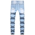 thumbnail image 3 of YWDJ Jeans for Men Slim Fit Men New Tight Fitting Ripped Straight Hip Hop Stretch Motorcycle Denim Trouser Light blue M, 3 of 7
