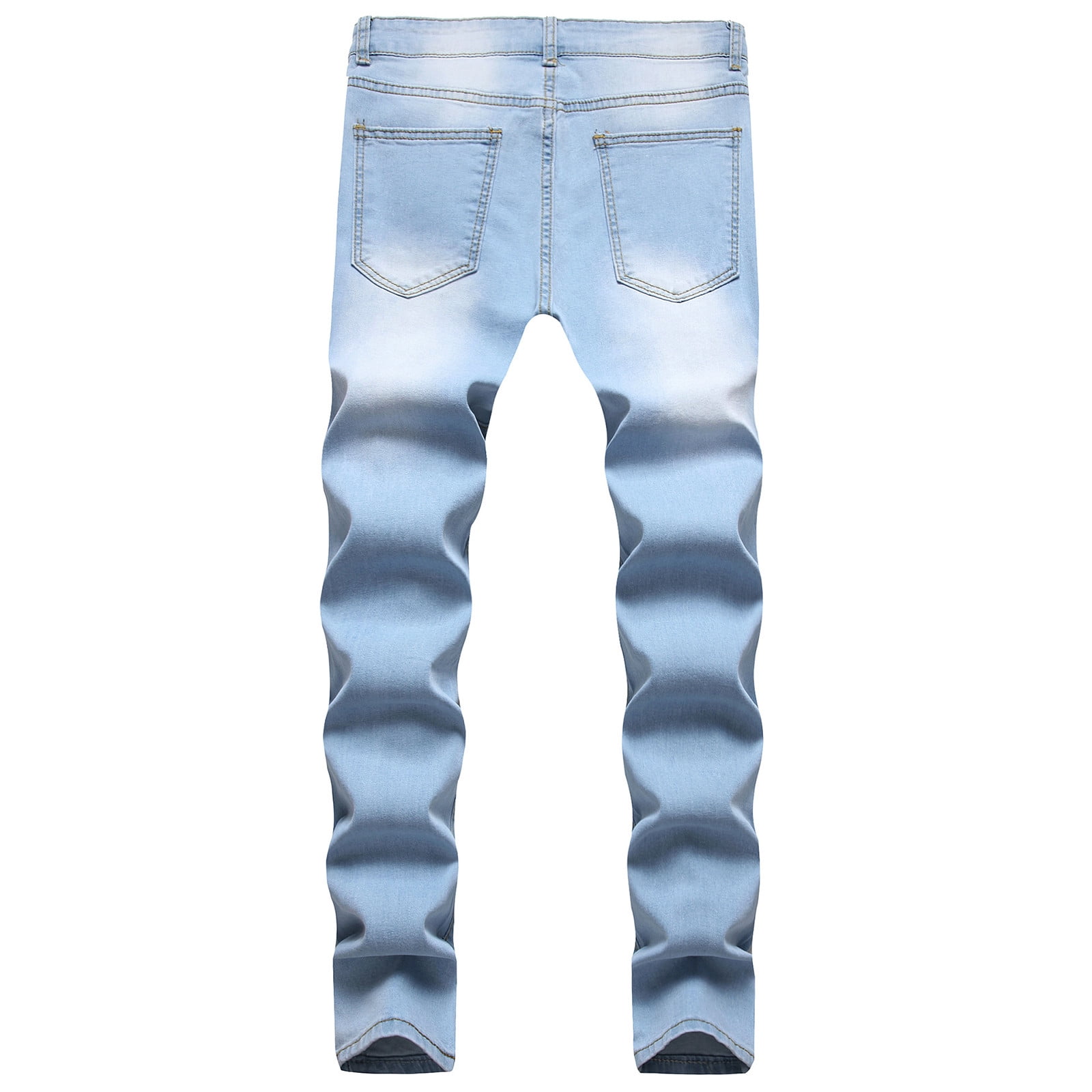 Men s Ripped Skinny Jeans Vintage Distressed Stretch Straight Biker Denim Pants Washed Destroyed Street Trousers Walmart