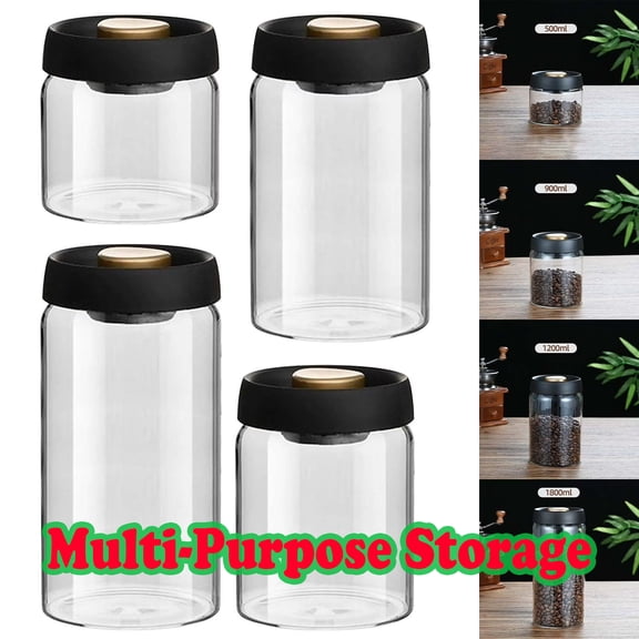 Glass Coffee Canister Vacuum Sealed Storage Jar High Boron Silicon Food Grade Container Airtight Kitchen Pantry Organizer for Ground Beans & Whole Beans to Preserve Freshness and Flavor for Akmoler