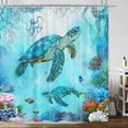 thumbnail image 2 of Sea Turtle Shower Curtain, Blue Ocean Underwater Turtle Octopus Fish Coral Beach Shower Curtain, Marine Life Aquatic Plant Coastal Nautical Shower Curtain For Bathroom Hooks Included 72"X72" Blue, 2 of 6